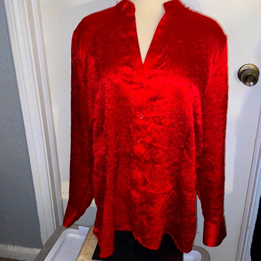 Croft & Barrow Red Button Up long sleeve stretch Blouse size 1X
